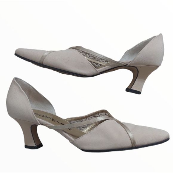 YVES Saint Laurent Satin Champagne Kitten Heels Wedding - Picture 1 of 14
